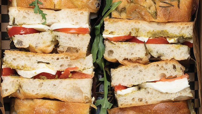 Pesto Mozzarella Tomato Focaccia Sandwiches - (Serves 6)