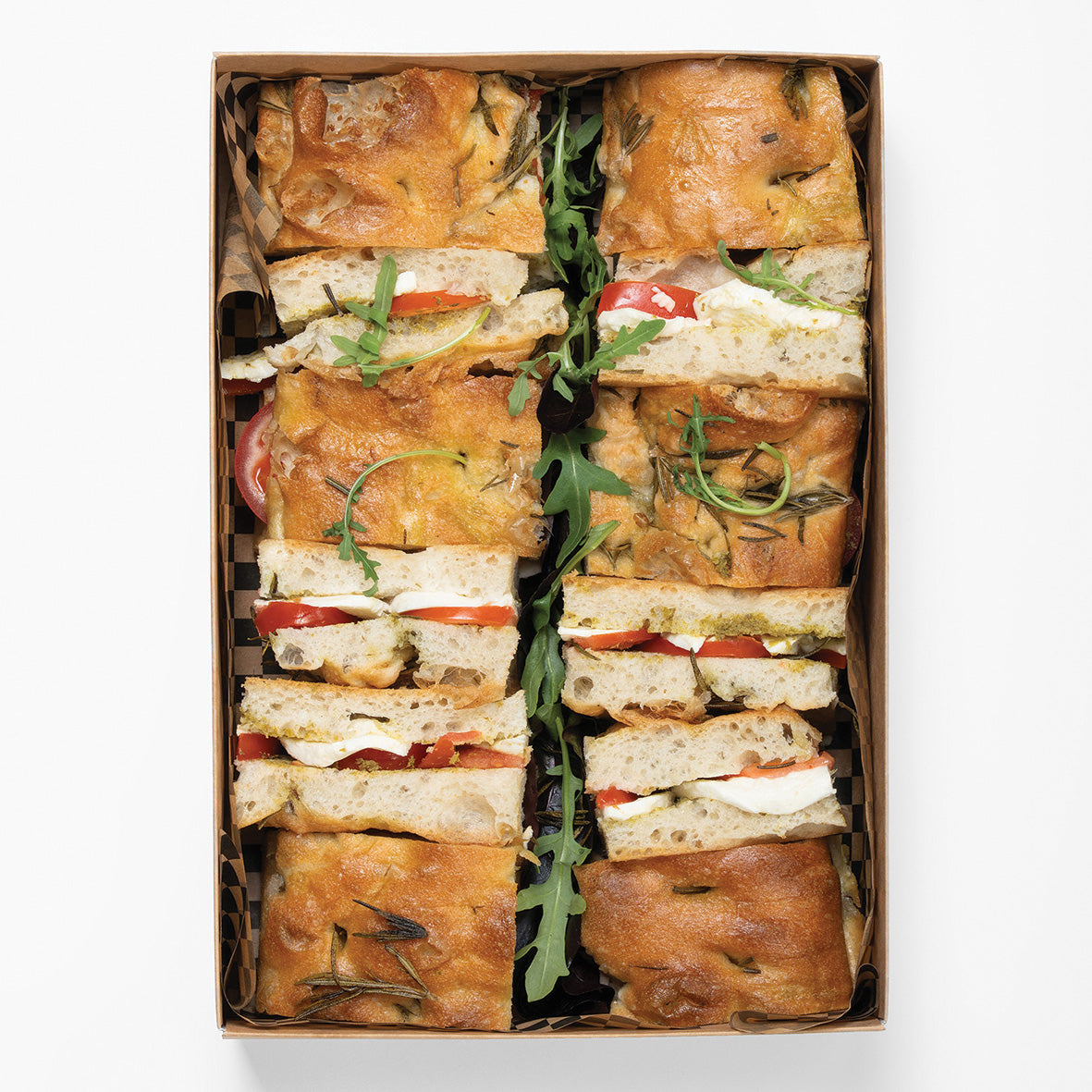 Pesto Mozzarella Tomato Focaccia Sandwiches - (Serves 6)